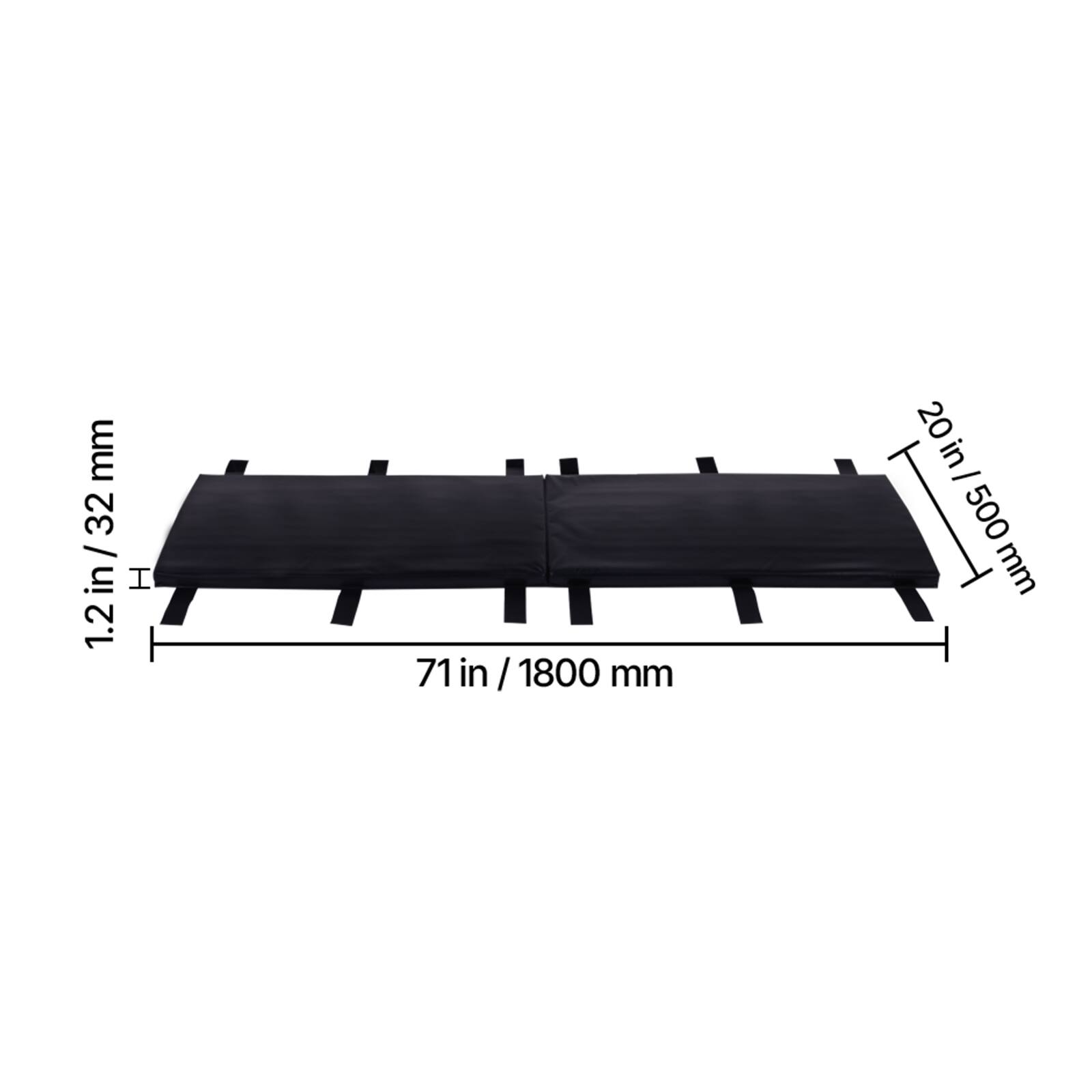 - Height: 1.2 in / 32 mm
- Width: 71 in / 1800 mm
- Depth: 20 in / 500 mm