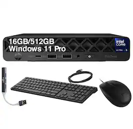 HP - Upgraded - ProDesk 4 Mini G1i Desktop (Ultra 5-235T, 16GB, 512GB SSD, Built-In AI NPU, Dual DP, WiFi 6E, BT 5.3, Win11Pro)w/USB Hub - Black