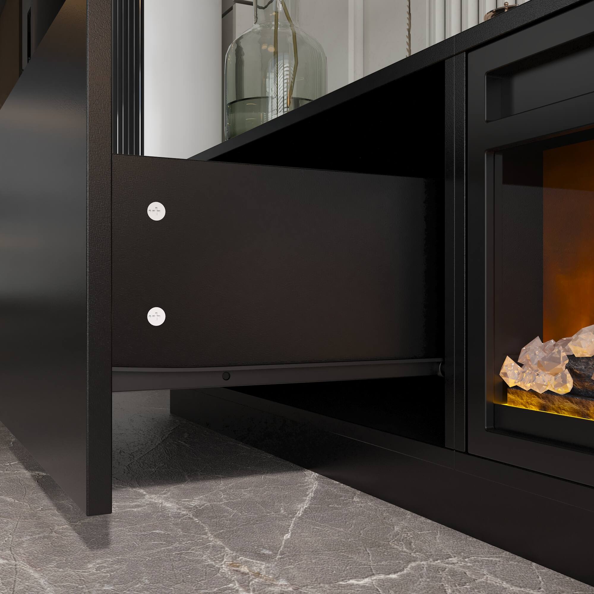 Alt View 10. FUFU&GAGA - Modern Electric Fireplace TV Stand with Hidden Storage, 12-Color Flame, Quiet Supplemental Heating - Black.