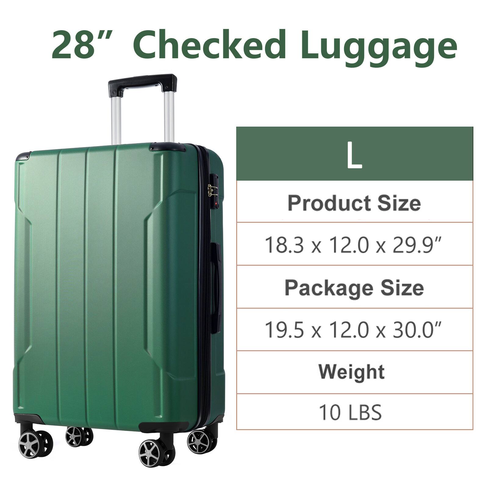 28" Checked Luggage

L

Product Size
18.3 x 12.0 x 29.9"

Package Size
19.5 x 12.0 x 30.0"

Weight
10 LBS