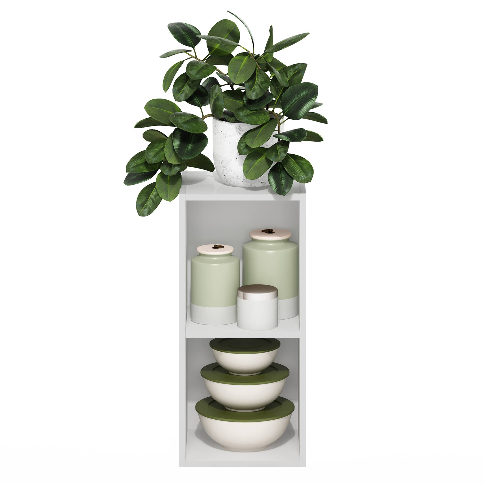 Alt View 4. Furinno - FULDA Book Shelf, 2-Tier Narrow Storage Cabinet, Bookcase with 10-In Width Storage Shelf, 9.3 x 9.8 x 21.2 - White.