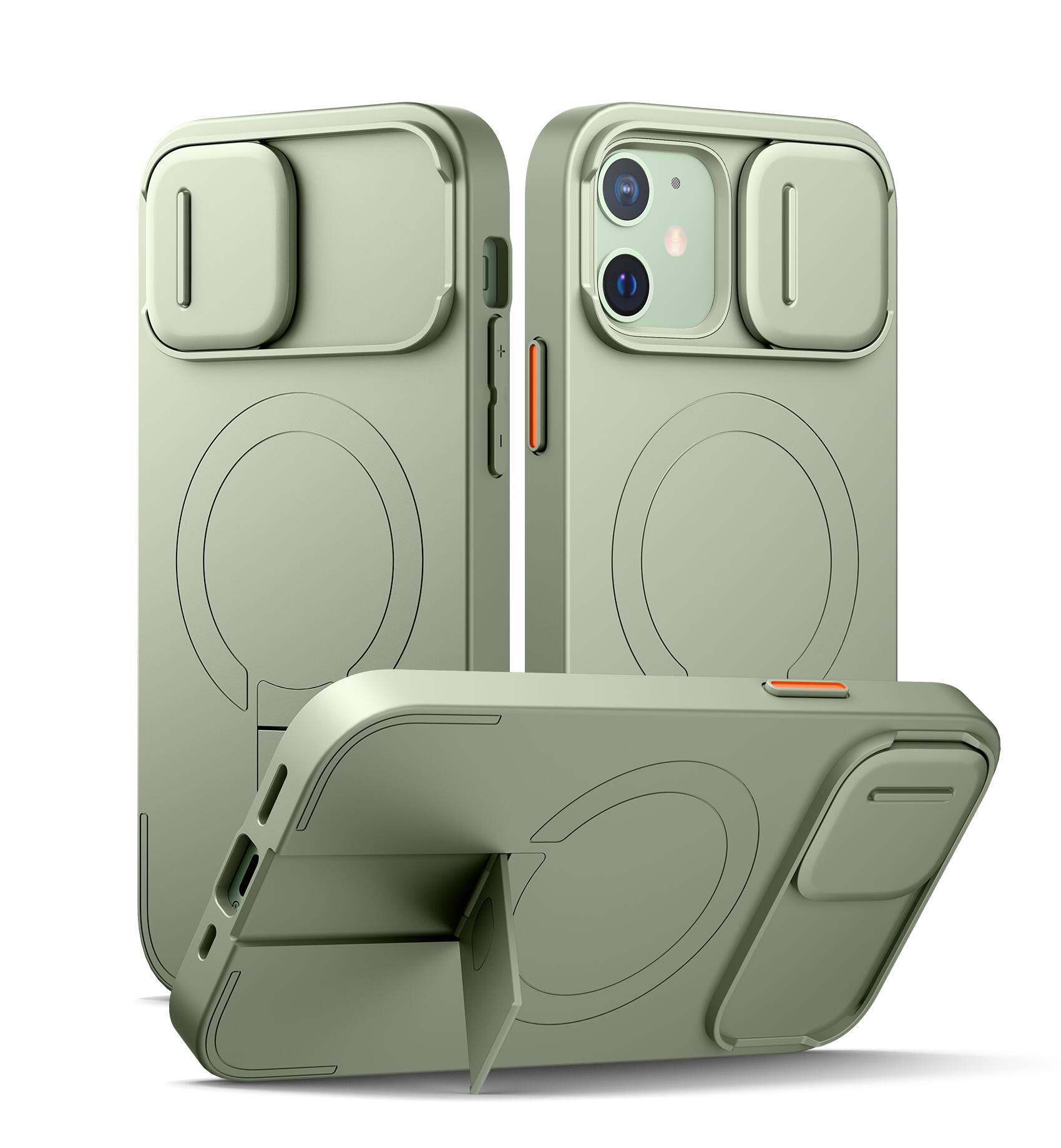SURITCH - Slim Shockproof Bumper Case for iPhone 12/12 Pro with Camera Cover, Adjustable Kickstand, Compatible with MagSafe - Khaki Green price history on PriceWatchPro