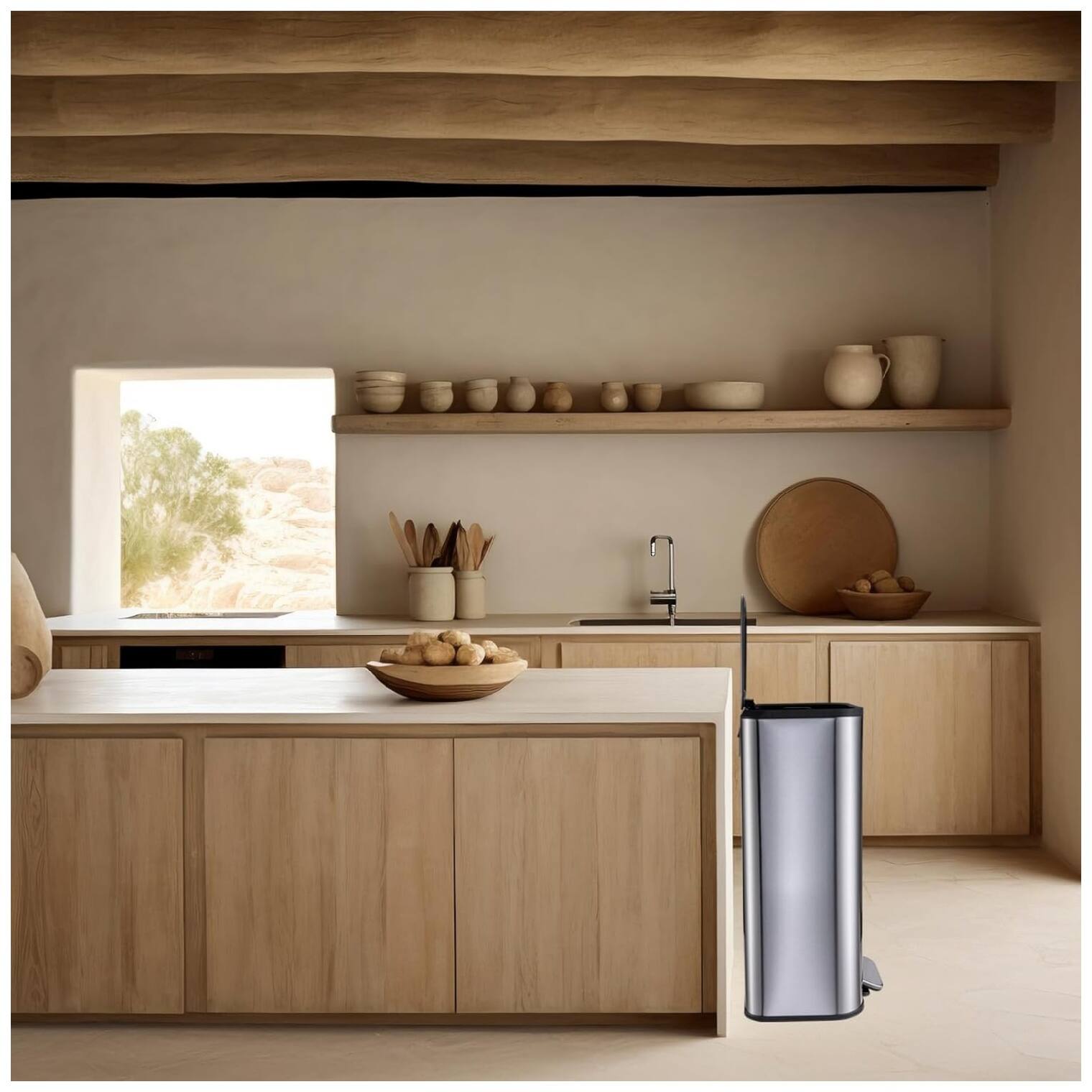 Back. GARVEE - Kitchen Trash Can, 13.21 Gal/50L Stainless Steel Garbage Bin - Soft-Close Lid - Silver.