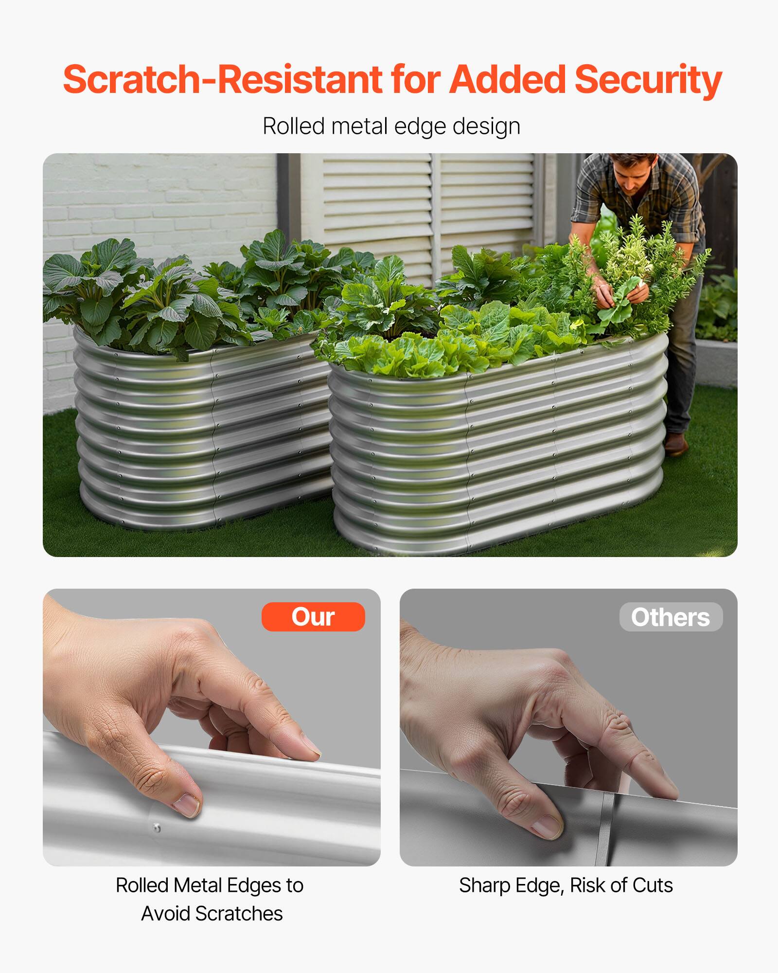 Scratch-Resistant for Added Security  
Rolled metal edge design  

Our  
Rolled Metal Edges to Avoid Scratches  

Others  
Sharp Edge, Risk of Cuts