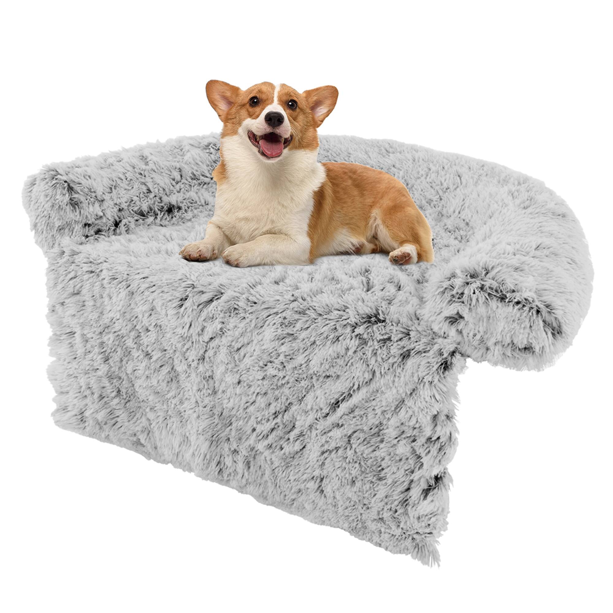 Front. Costway - Costway Plush Calming Dog Couch Bed with Anti-Slip Bottom Plush Mat for Small Dogs & Cats - Gray.
