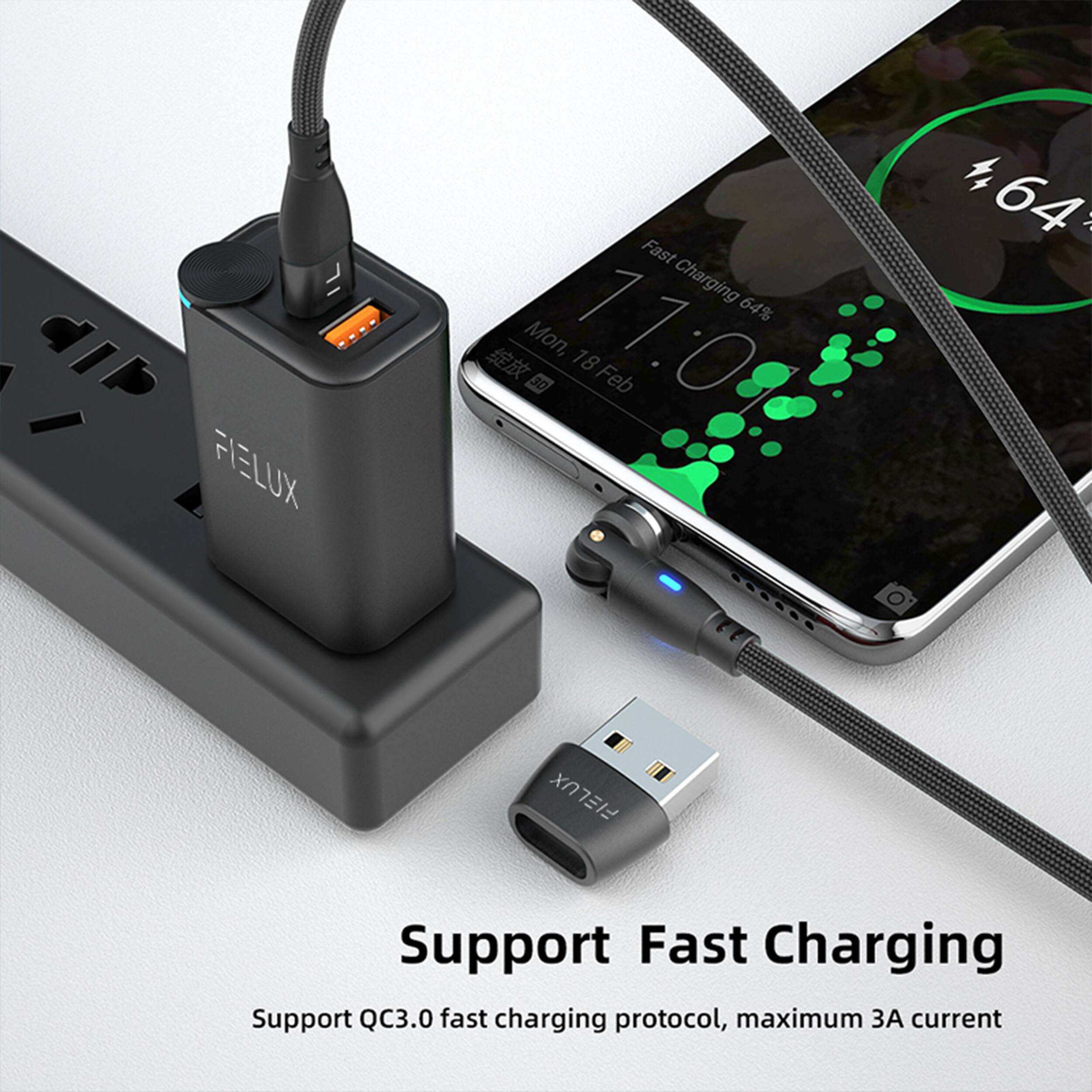 FIELUX Fast Charging 64%  
Mon, 30 18 110 Feb  

FIELUX Support Fast Charging  
Support QC3.0 fast charging protocol, maximum 3A current