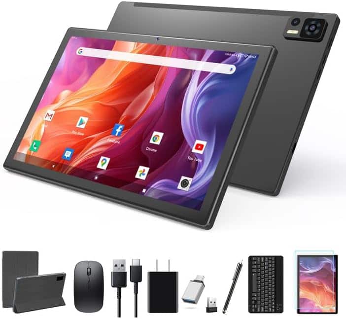 MOONSTARS - 10.1 Inch Android 14 Tablet 2025 Latest Octa-Core Tablets, 64GB ROM+8(4+4)GB RAM, 2 in 1 Tablet with Keyboard - Gray