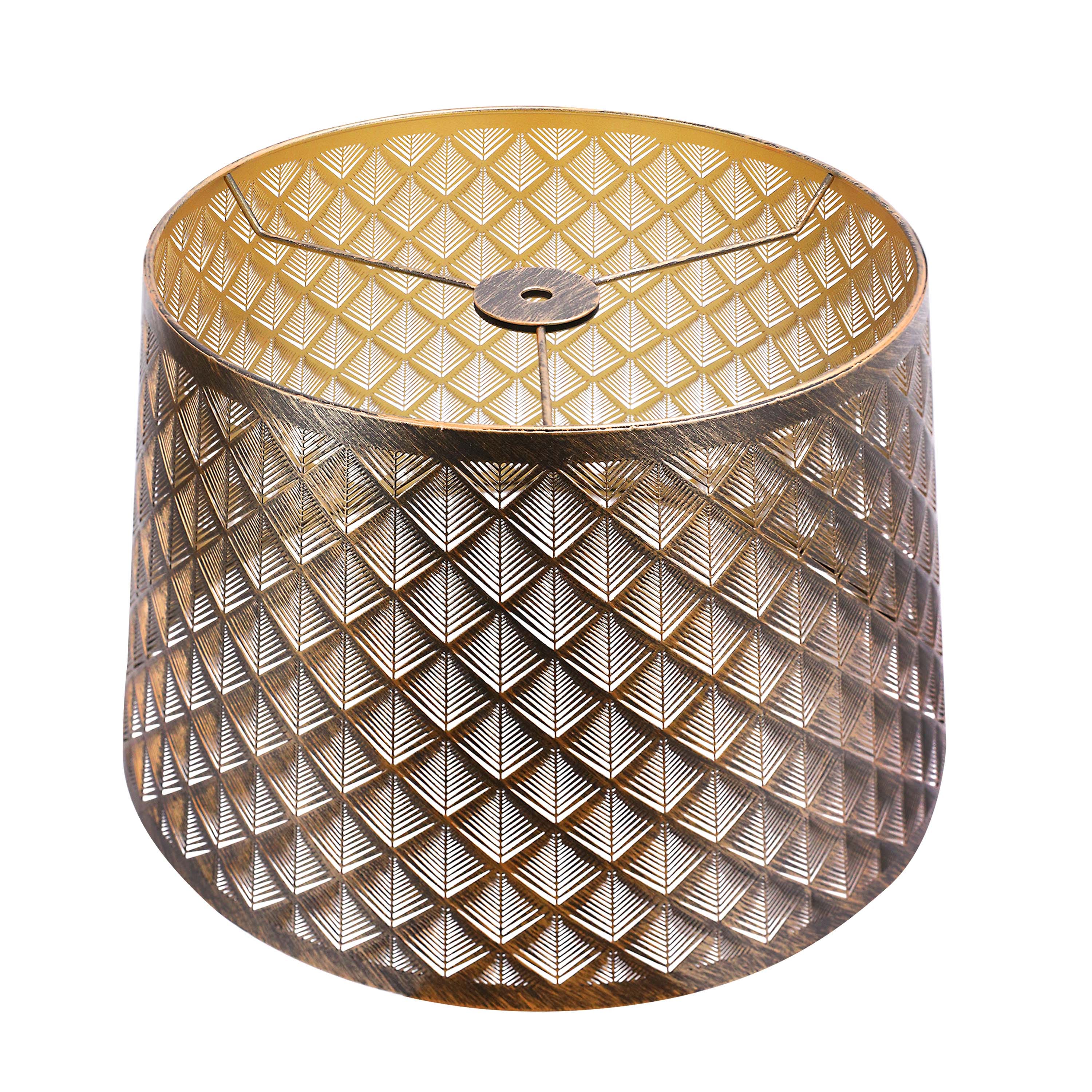 Alucset - Metal Drum Lamp Shade for Table and Floor Lamps - Etching Arrow Design - Antique Bronze Gold Plating - Spider Fitter - Antique Bronze & Gold