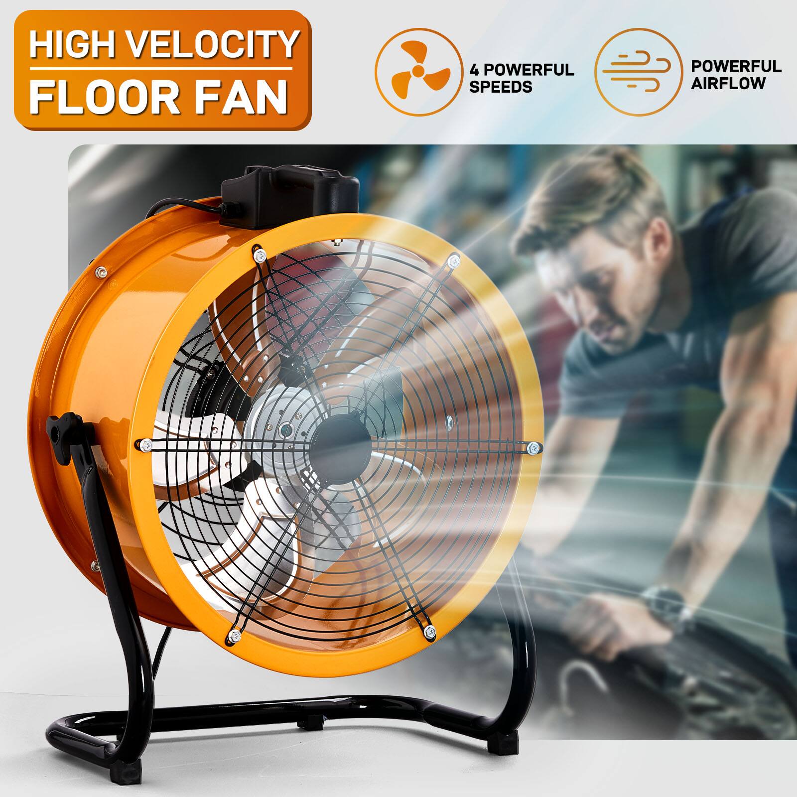 HIGH VELOCITY FLOOR FAN  
4 POWERFUL SPEEDS  
POWERFUL AIRFLOW