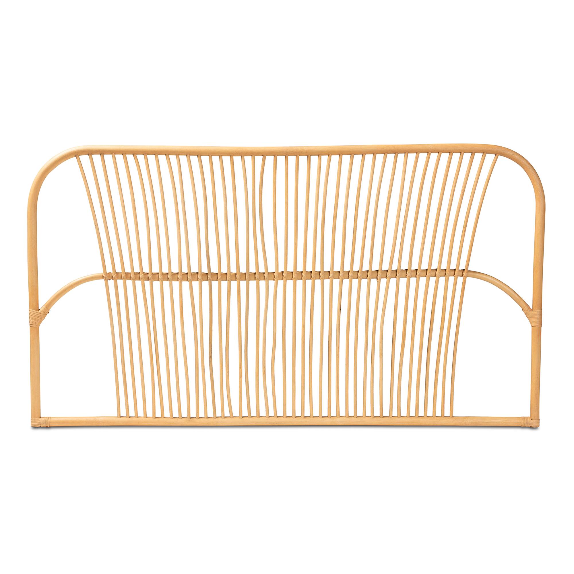Angle. bali & pari - Laina Modern Bohemian Rattan Queen Size Wall-mount Headboard - Natural Brown.