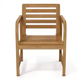 Costway - Wood Patio Armchair with Slanted Back & Slatted Seat, Reinforced Crossbar - Natural