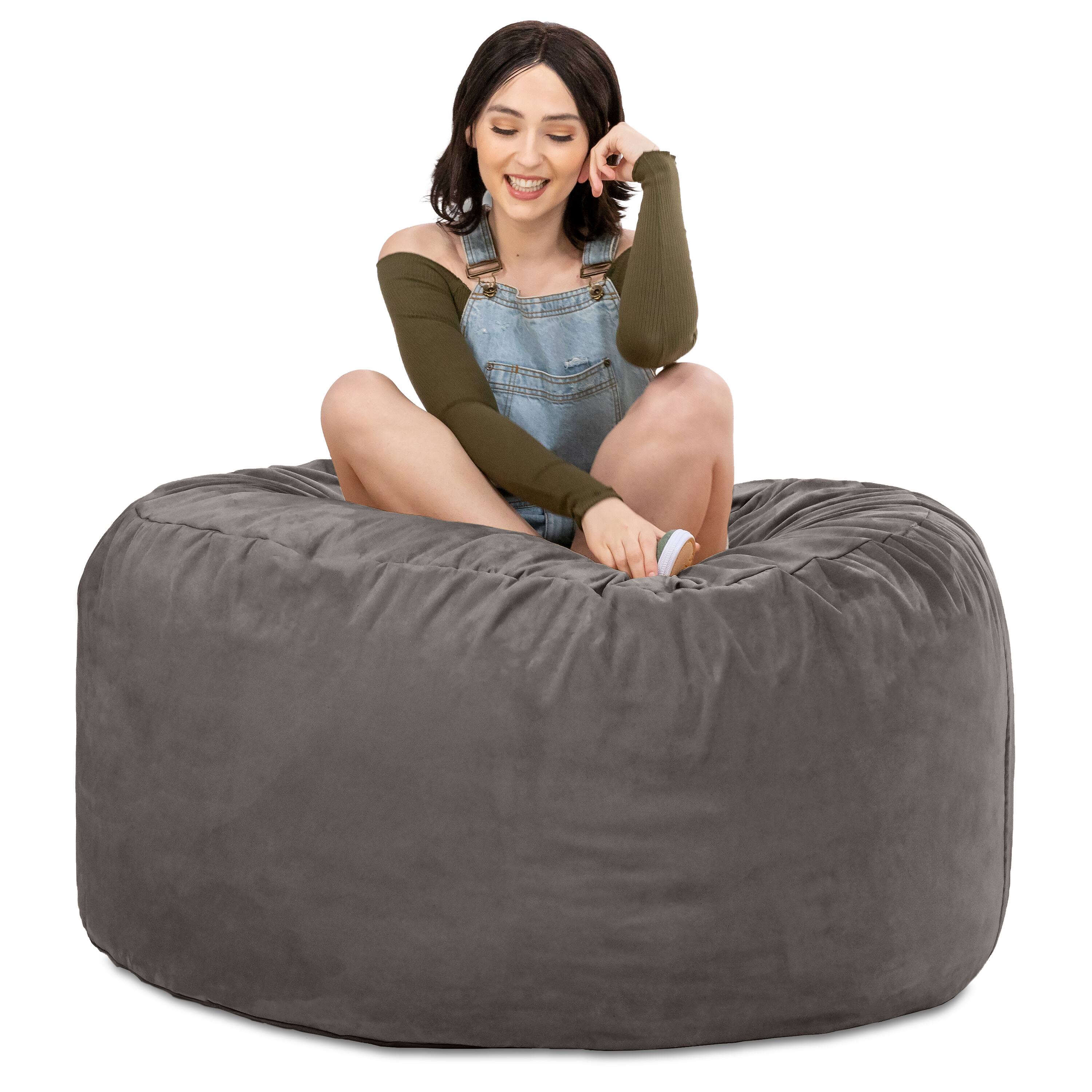 Back. Jaxx - Jaxx 4 ft Round Bean Bag Chair for Adults, Charcoal - Charcoal.