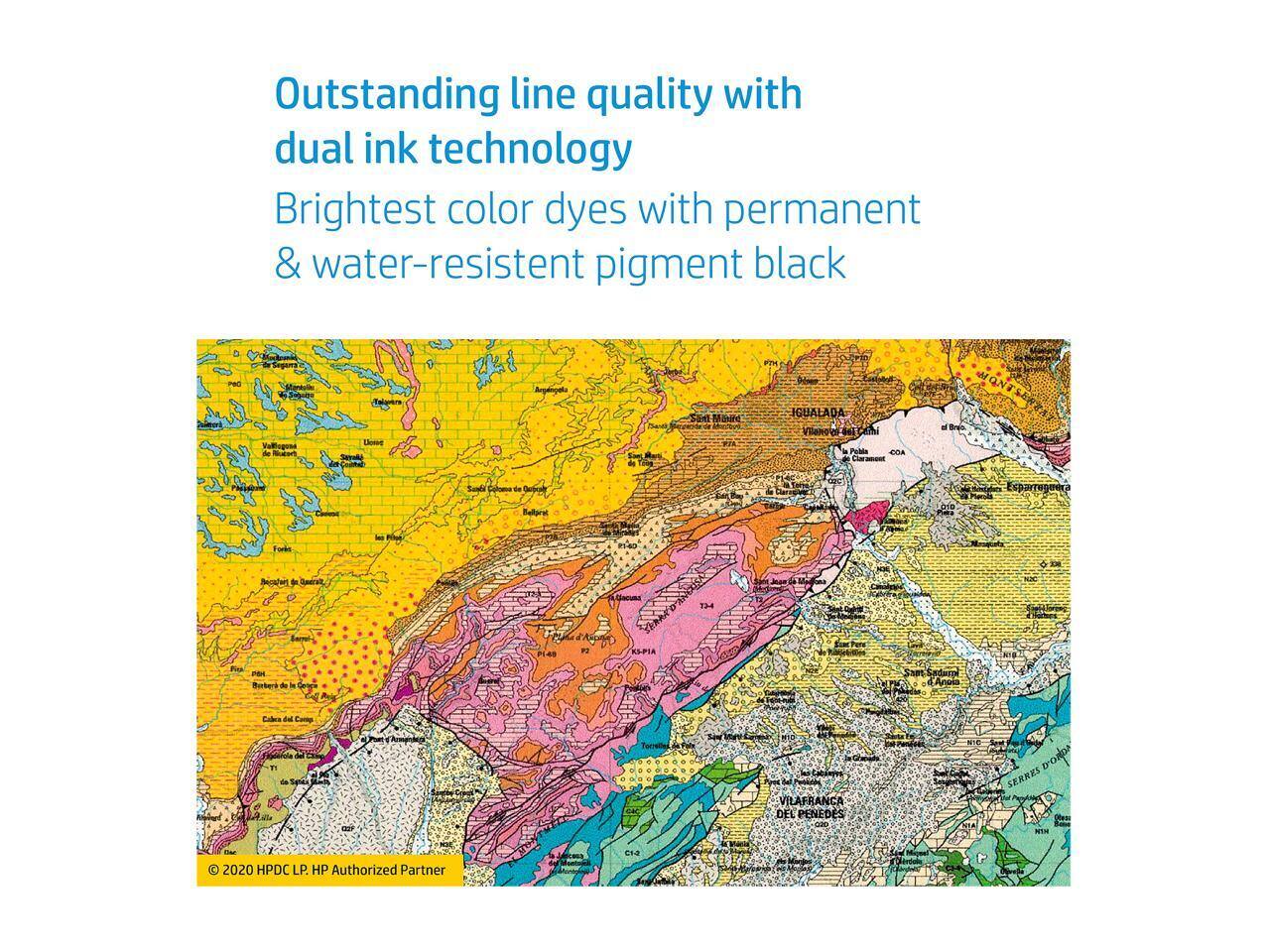 Outstanding line quality with dual ink technology  
Brightest color dyes with permanent & water-resistant pigment black  

© 2020 HPDC LP. HP Authorized Partner