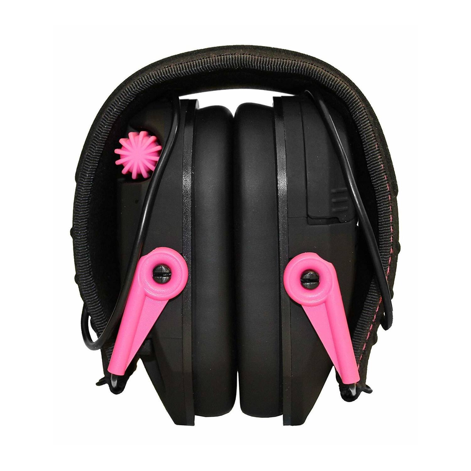 Left. Walkers - Walkers Razor Slim Electronic Muff (Black/Pink) with Walkie-Talkie Bundle - Black/Pink.