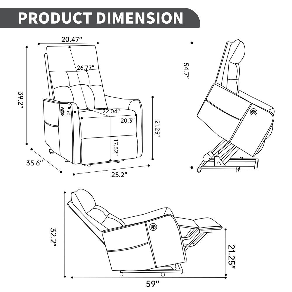 PRODUCT DIMENSION  
39.2" 35.6"  
20.47" 26.77" 3.1" 22.04" 20.3" 17.32" 25.2"  
21.25"  
54.7"  
32.2"  
59"  
21.25"