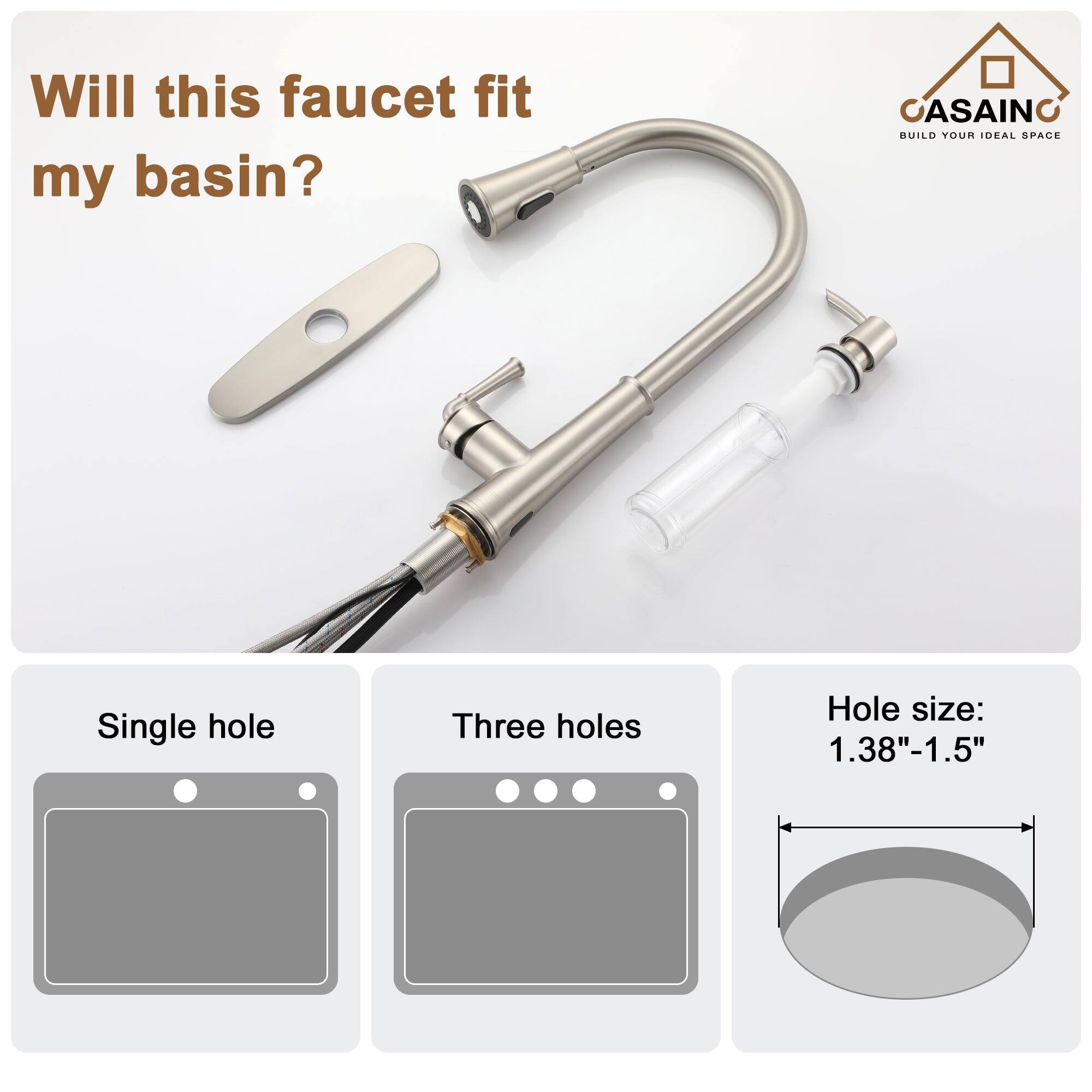 Will this faucet fit my basin?

Single hole

Three holes

Hole size: 1.38"-1.5"