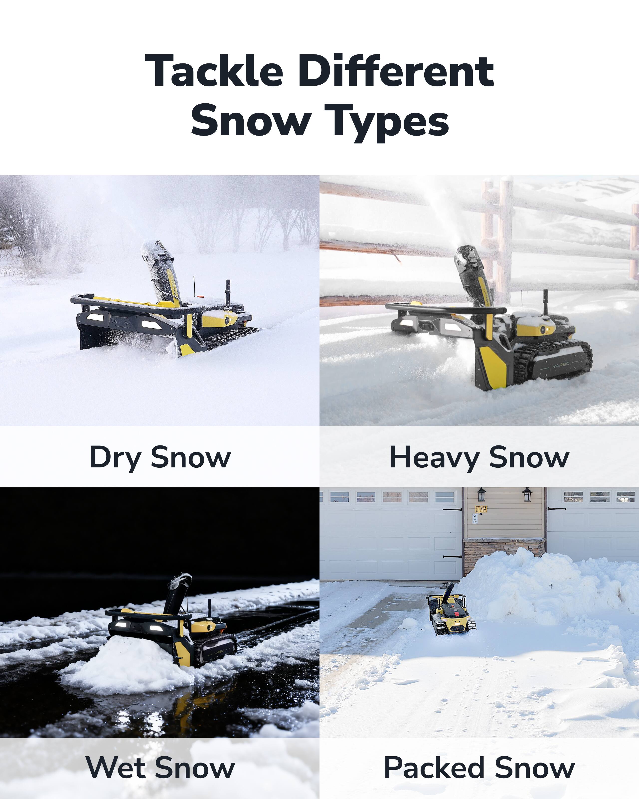Tackle Different Snow Types

- Dry Snow
- Heavy Snow
- Wet Snow
- Packed Snow