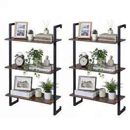 Gymax - 2Pcs 3-Tier Floating Shelf for Wall Industrial Wall Mounted Coffee Bar Shelving - Brown