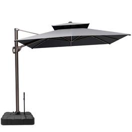Crestlive Products - 9x11ft Aluminum Double Top Crank Cantilever Patio Umbrella with Base - Dark Gray