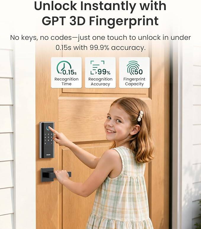 Unlock Instantly with GPT 3D Fingerprint

No keys, no codes—just one touch to unlock in under 0.15s with 99.9% accuracy.

- Recognition Time: 0.15s
- Recognition Accuracy: 99%
- Fingerprint Capacity: 50