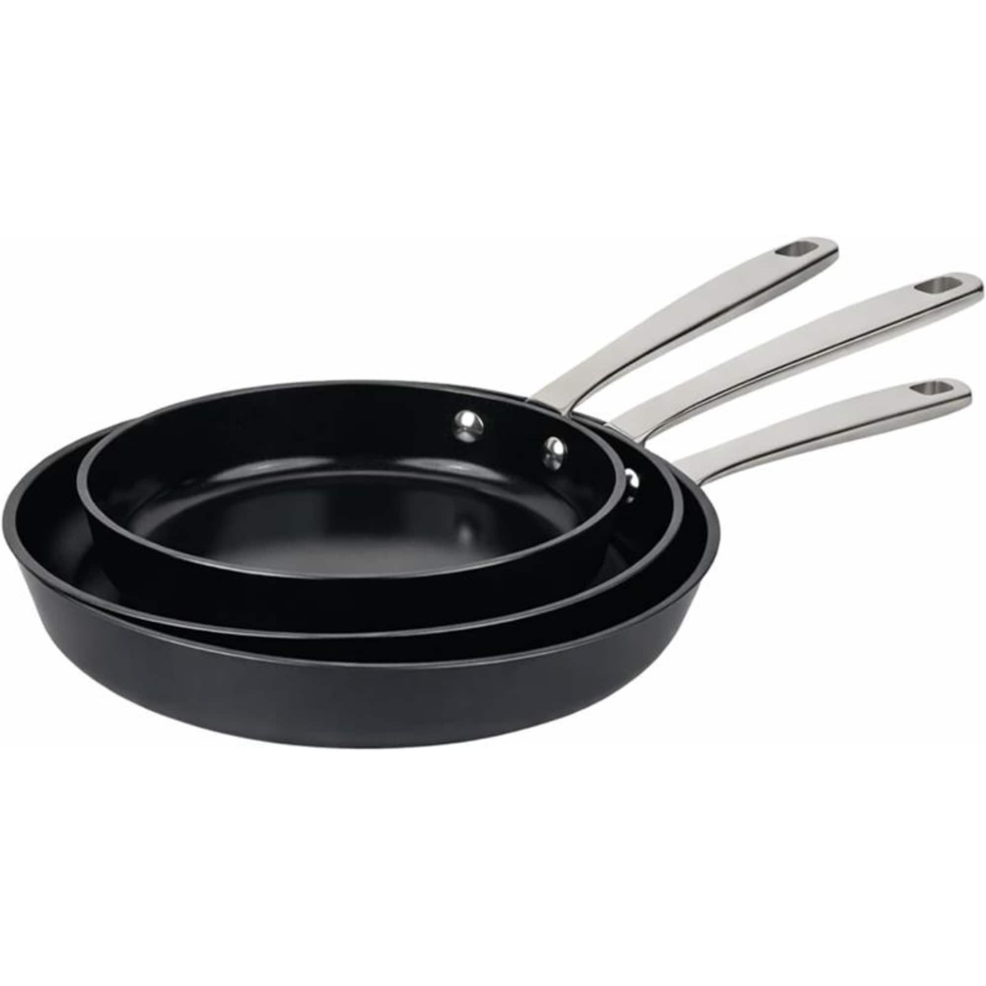 Front. Alva - Alva Maestro 3-Piece Ceramic Nonstick Fry Pan Set (8", 9.5", 11") – Toxic-Free, Oven Safe - Black.