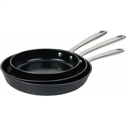 Front. Alva - Alva Maestro 3-Piece Ceramic Nonstick Fry Pan Set (8", 9.5", 11") – Toxic-Free, Oven Safe - Black.
