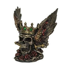 Veronese Design - Bronze Finish Screaming Monarch Skull Statue With Flames and Wings 5.75 Inches High - Multicolored