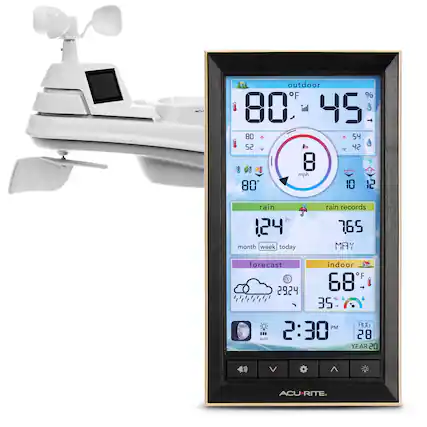 Front. AcuRite - Iris (5-in-1) Weather Station with Vertical Color Display for Hyperlocal Weather Forecasting - White/Black.