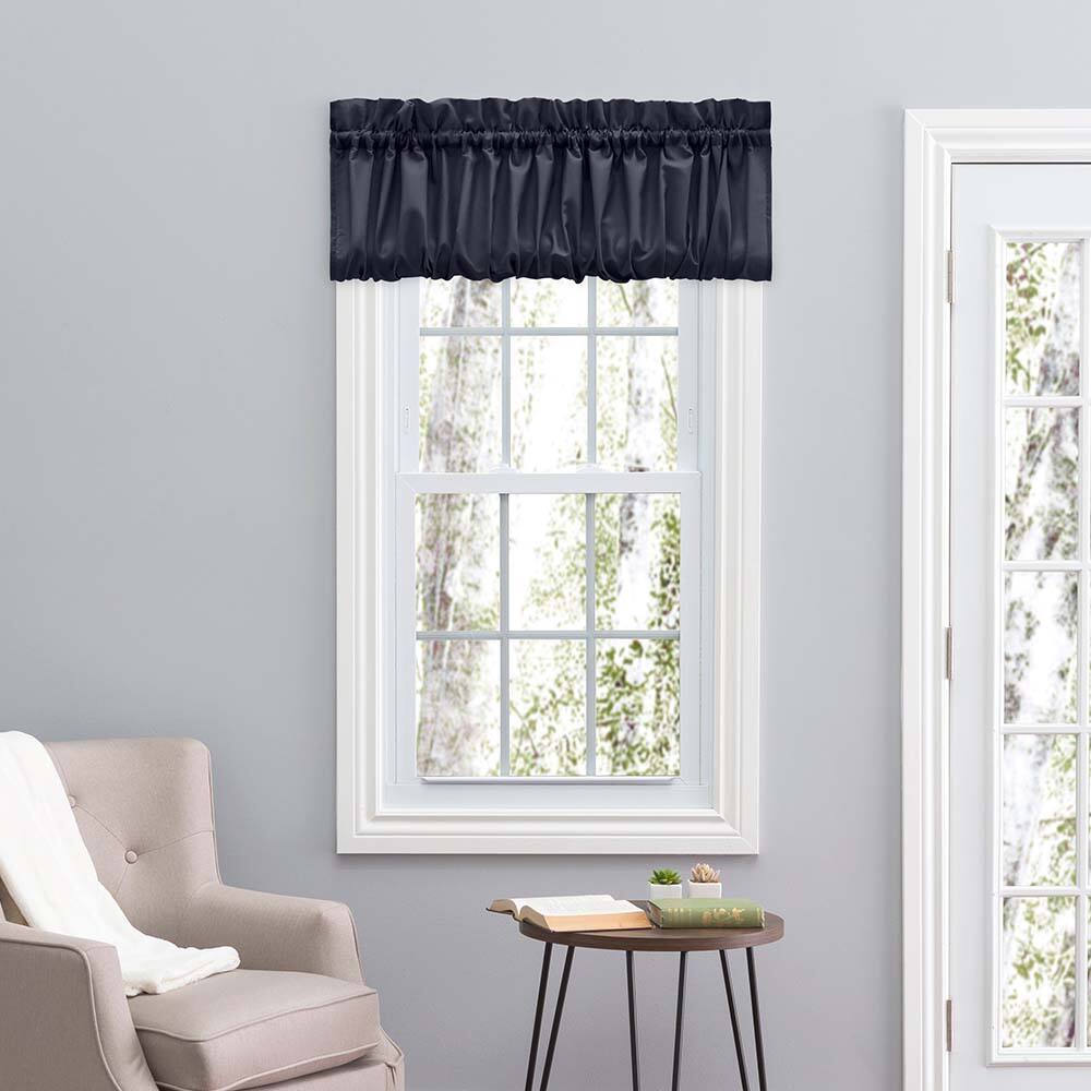 Angle. Ellis Curtain - Ellis Stacey 1.5" Rod Pocket High Quality Fabric Solid Color Window Balloon Valance 60"x15" Navy - Navy.
