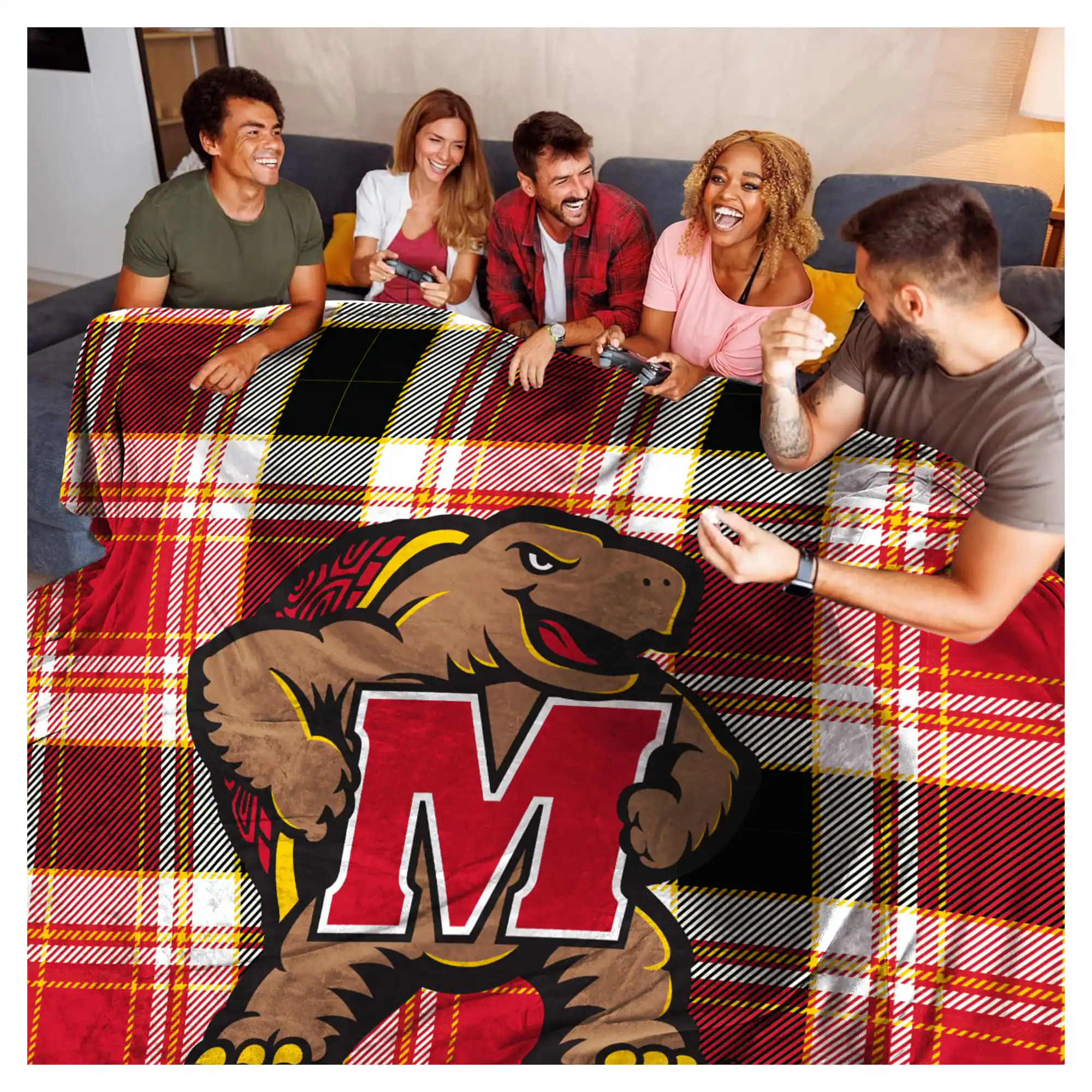 Alt View 1. Pegasus - Maryland Terrapins 66" x 95" Oversized Plaid FAN-mily Ultra Cozy Blanket - Multicolor.