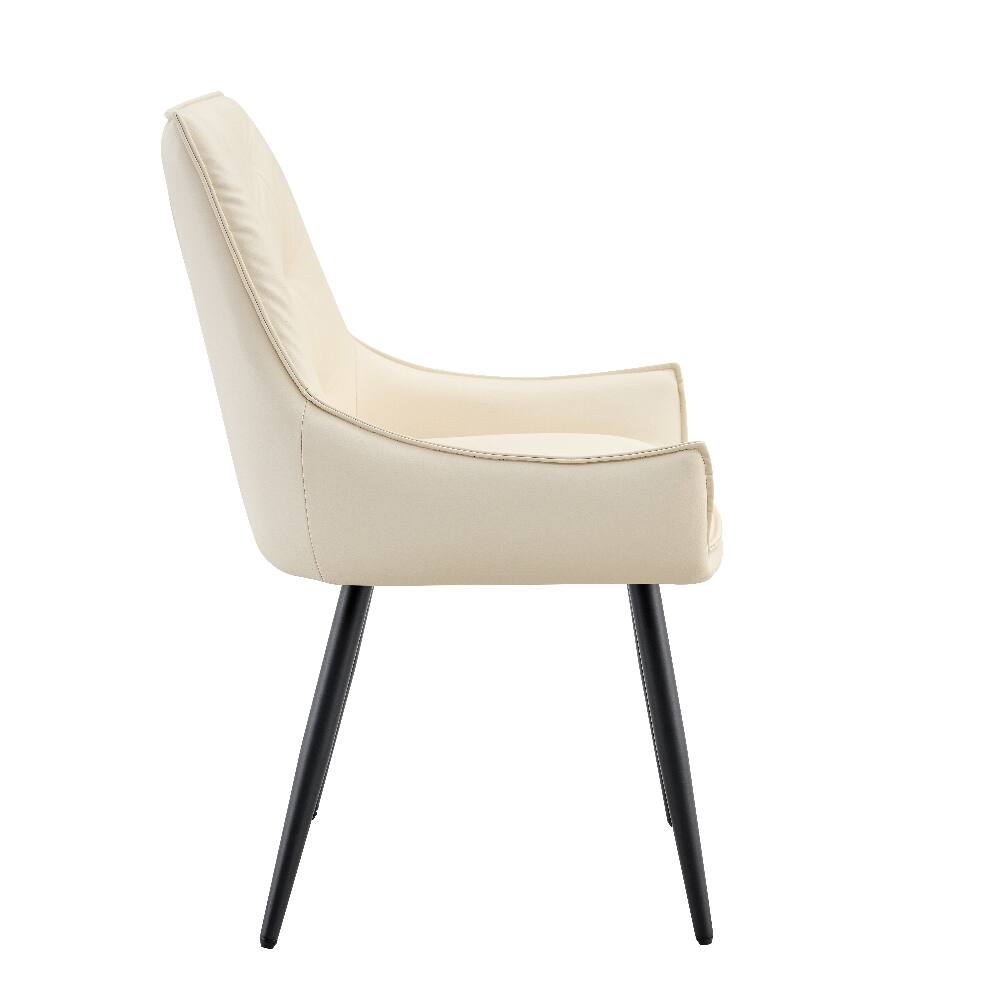 Alt View 3. Loheer - Loheer Faux Leather Dining Chairs Set of 2 Off White Modern Upholstered Kitchen Chairs with Black Iron Legs - Off White.