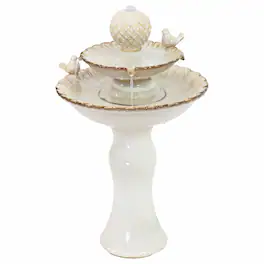 Sunnydaze - Resting Birds Ceramic Outdoor 2-Tier Water Fountain - White