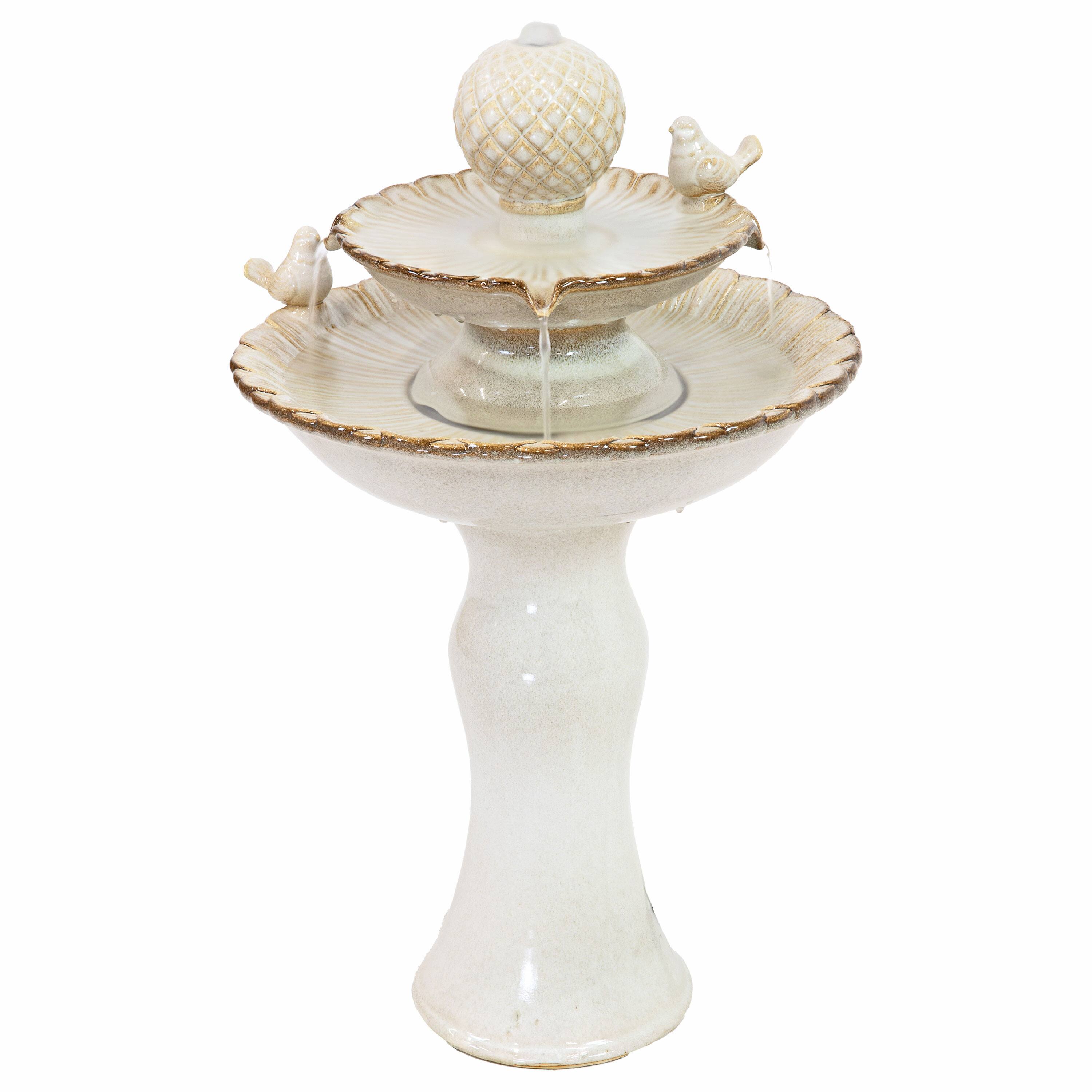 Front. Sunnydaze - Resting Birds Ceramic Outdoor 2-Tier Water Fountain - White.