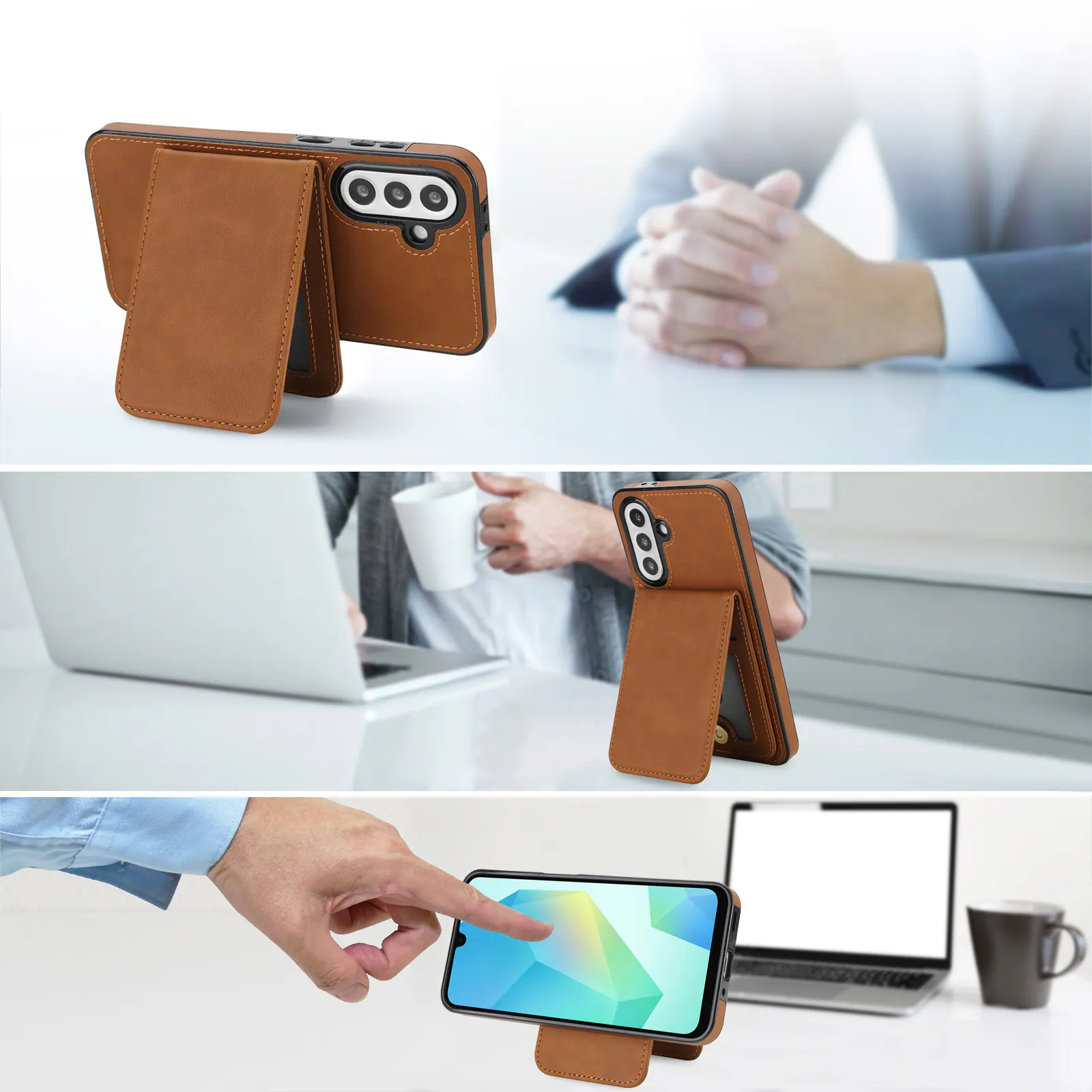 Back. Dteck - Detachable Magnetic Wallet Case for Samsung Galaxy A17 5G,Retro RFID Blocking PU Leather Folio Cover with Card Holder - Brown.