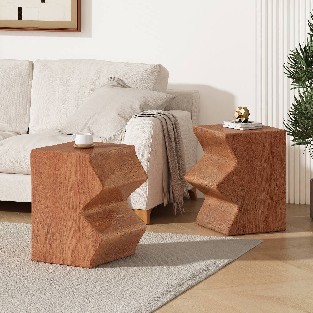 Front. Loheer - Loheer MGO Side Table Set of 2 Rectangular Outdoor Side Tables Faux Wood Garden Stools Accent Table Natural Color - Natural.