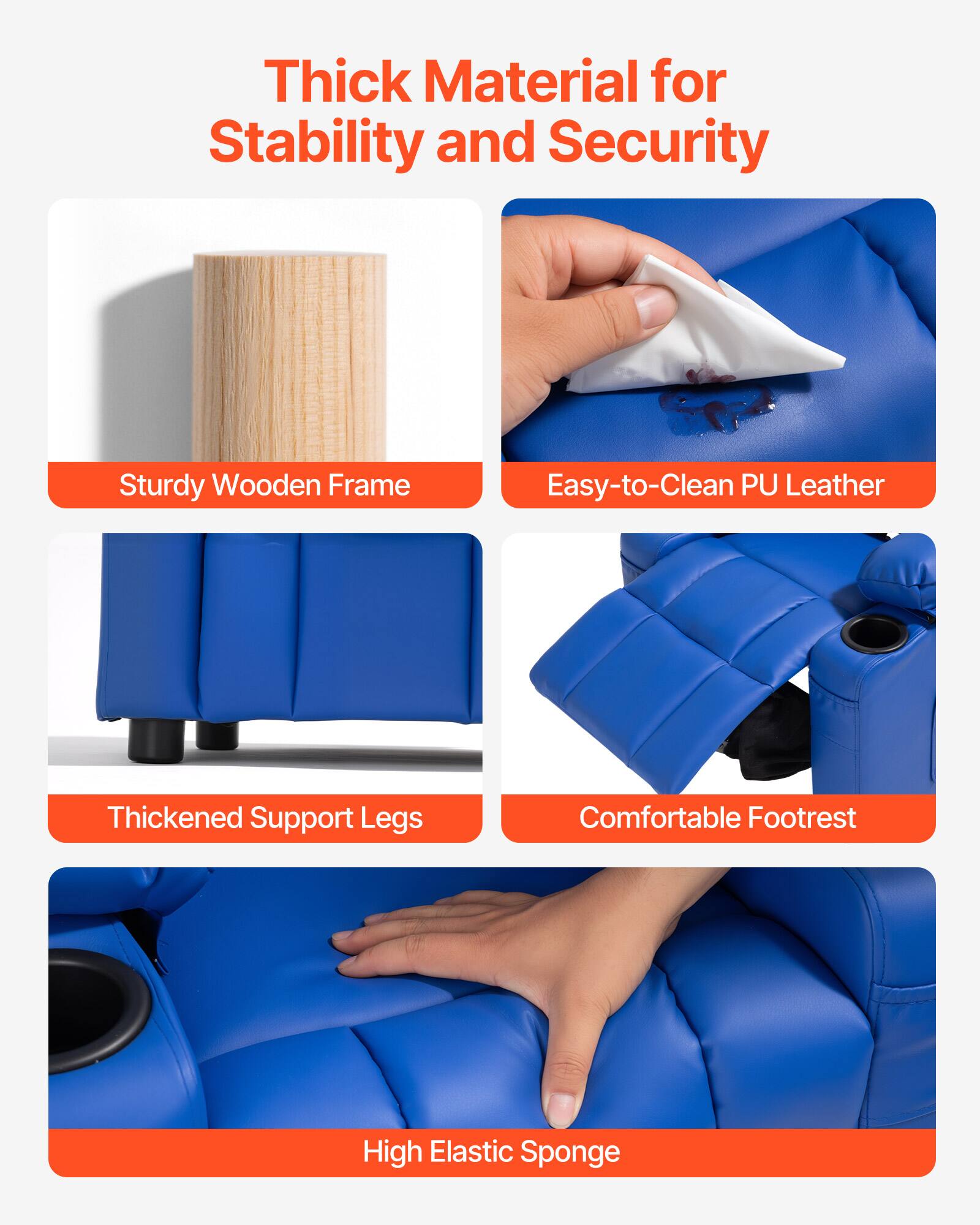 Thick Material for Stability and Security

- Sturdy Wooden Frame
- Easy-to-Clean PU Leather
- Thickened Support Legs
- Comfortable Footrest
- High Elastic Sponge