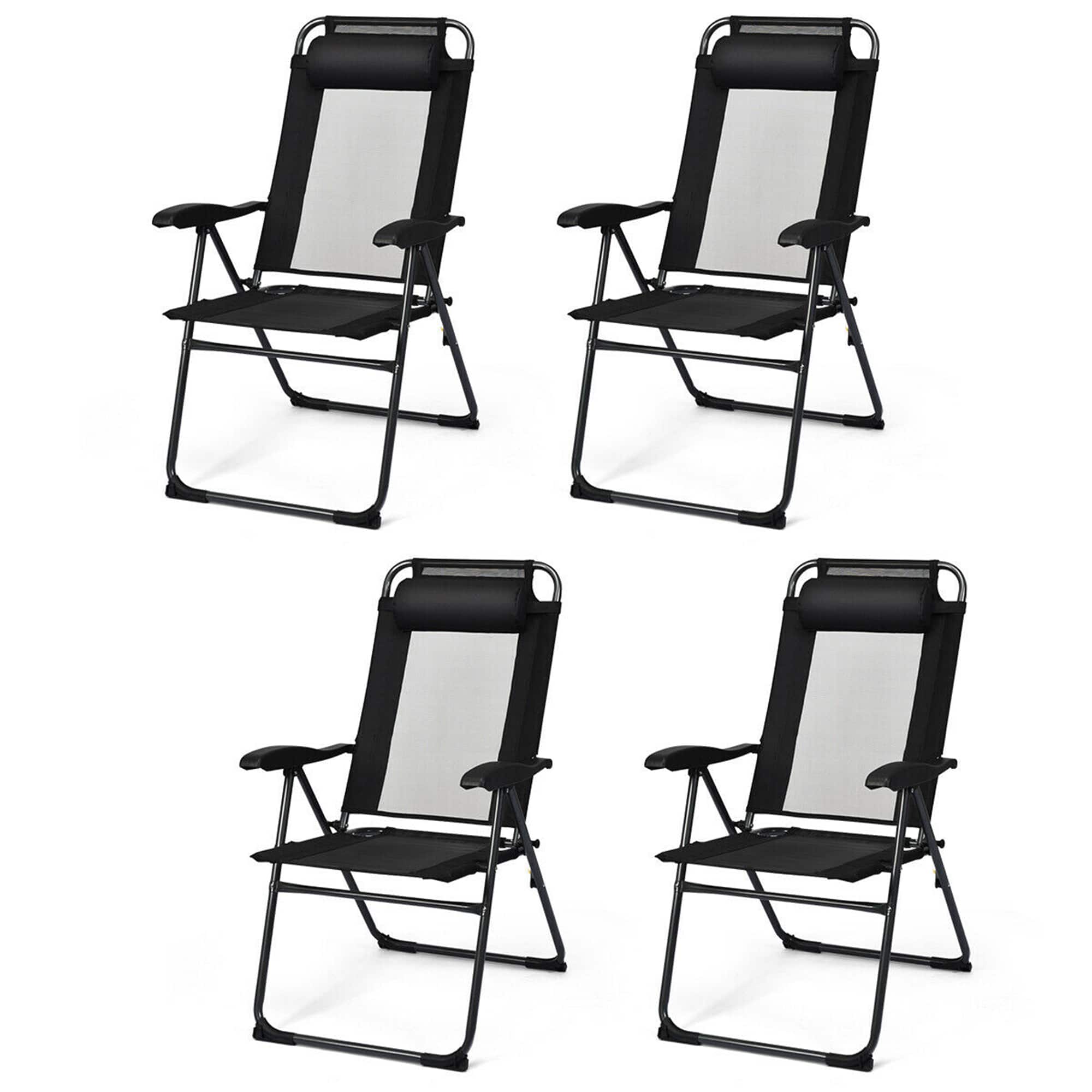 Gymax - 4PC Folding Chairs Adjustable Reclining Chairs with Headrest Patio Garden - Black