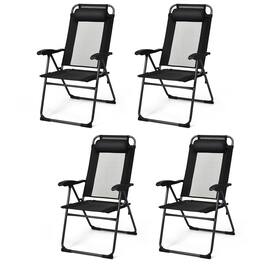 Gymax - 4PC Folding Chairs Adjustable Reclining Chairs with Headrest Patio Garden - Black