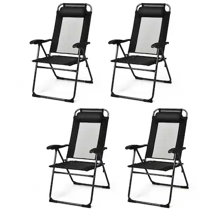 Front. Gymax - Gymax 4PC Folding Chairs Adjustable Reclining Chairs with Headrest Patio Garden Black - Black.