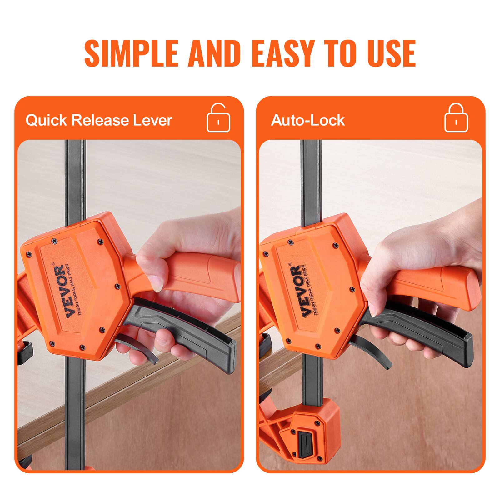 SIMPLE AND EASY TO USE

Quick Release Lever

Auto-Lock

VEVOR