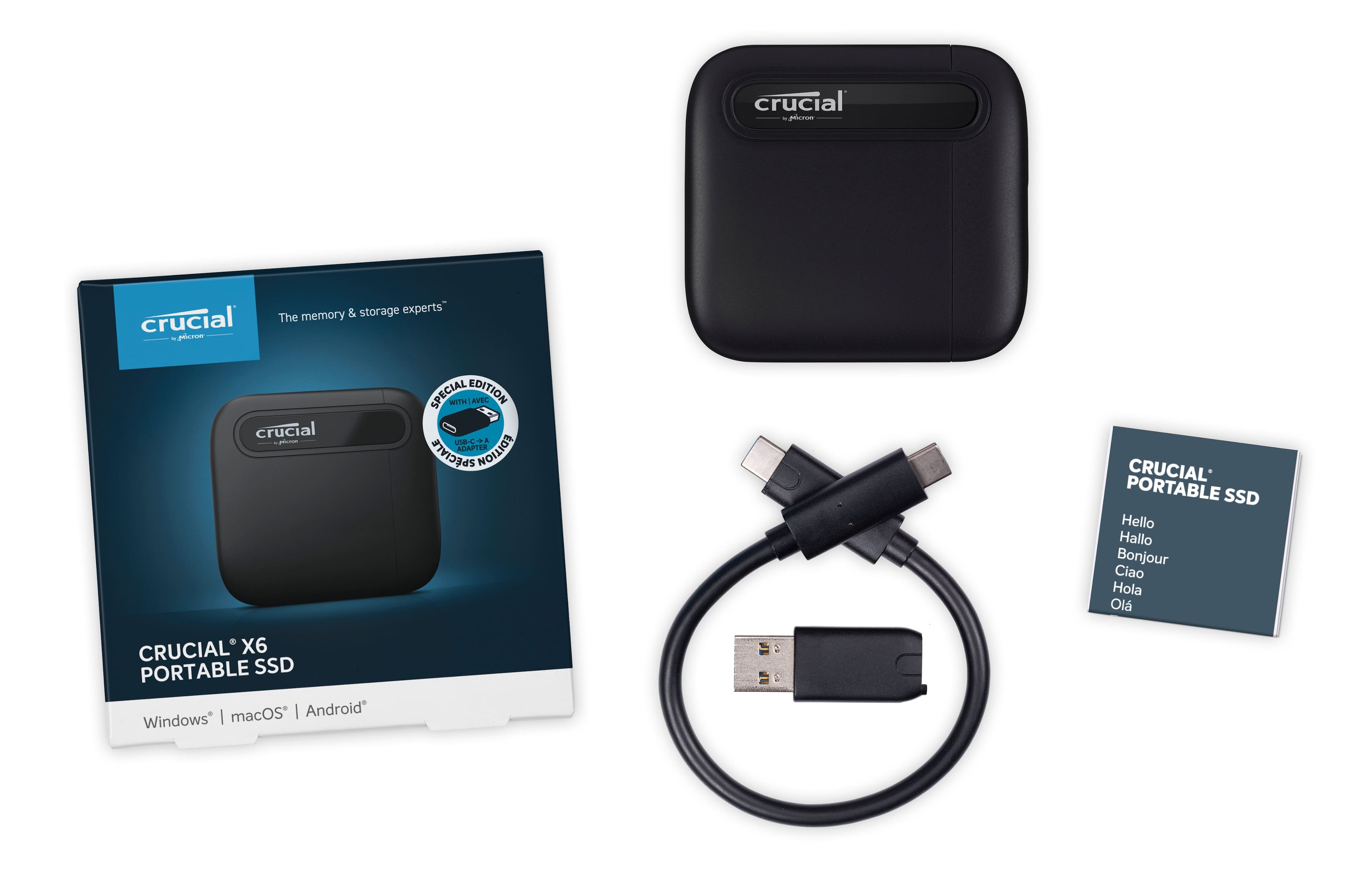 Angle. Crucial - X6 SE 4TB External USB-C/USB-A Portable SSD - Black.