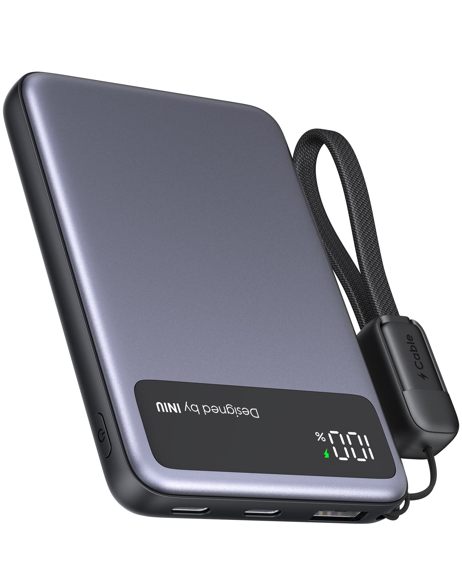 INIU - Pocket Pro 10K Slim 45W PD Power Bank with Detachable USB-C Cable, Fast Charging Power Bank for iPhone, Samsung, etc - Black - Front_Zoom