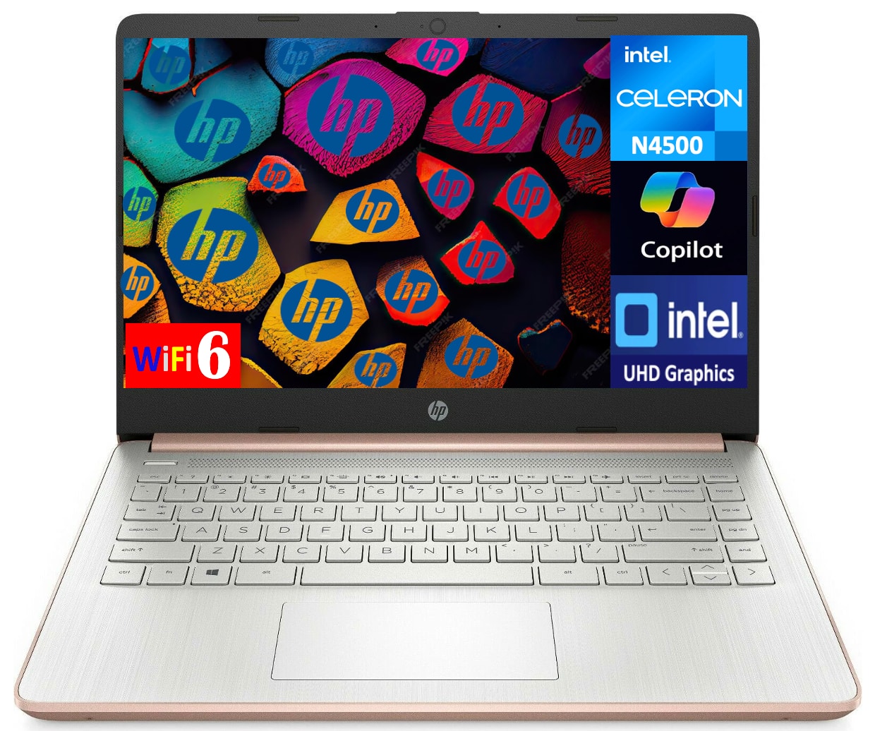 HP - 14 Laptop 14.0 HD Display (Intel Celeron N4500, 16GB DDR4, 1TB PCIe SSD, Intel UHD, WiFi 6, Webcam, Win 11 Pro) - Pale Rose Gold Natural Silver