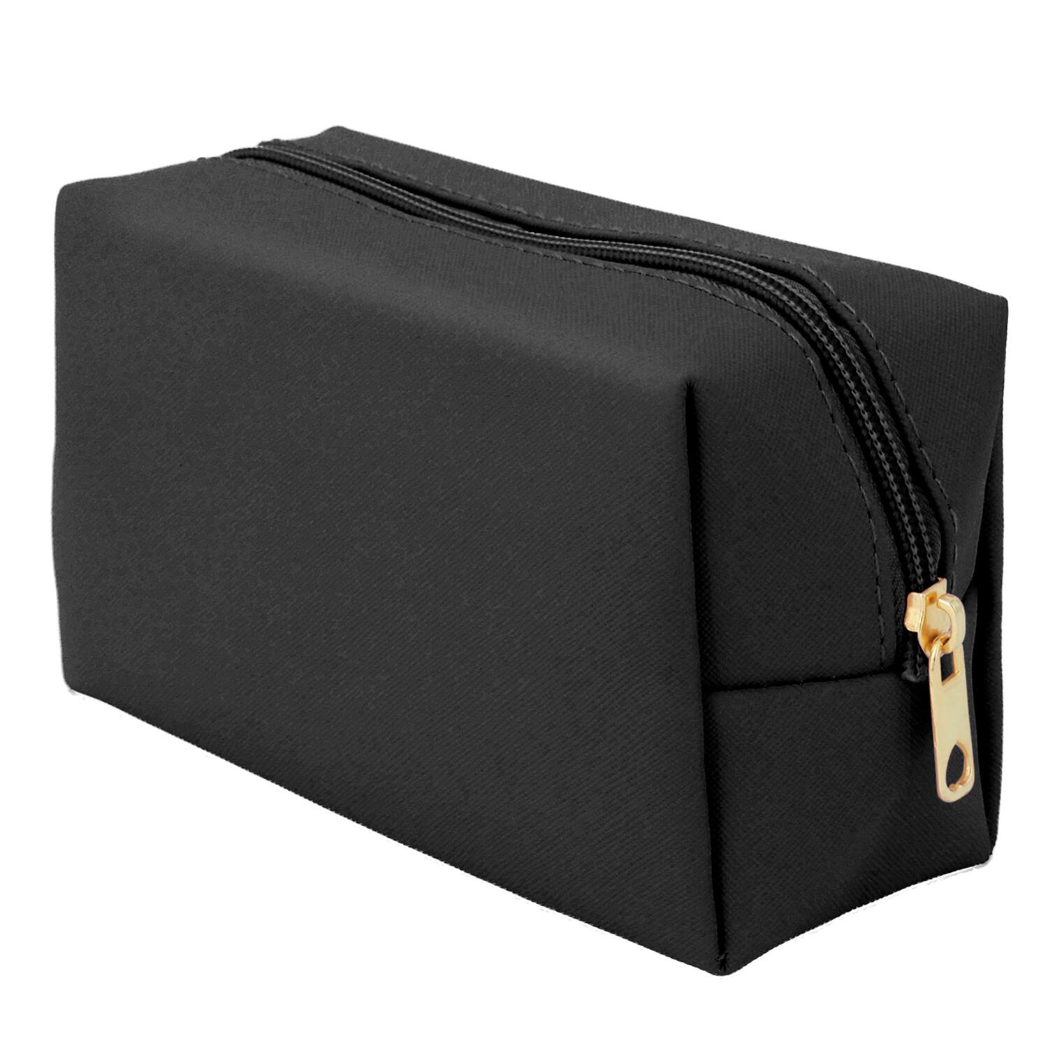 Front. Mber - Travel Makeup Bag, Small Makeup Bag Organizer, Toiletry Bag, Mini Water Resistant Cosmetic Bag with Zipper, Black - Black.