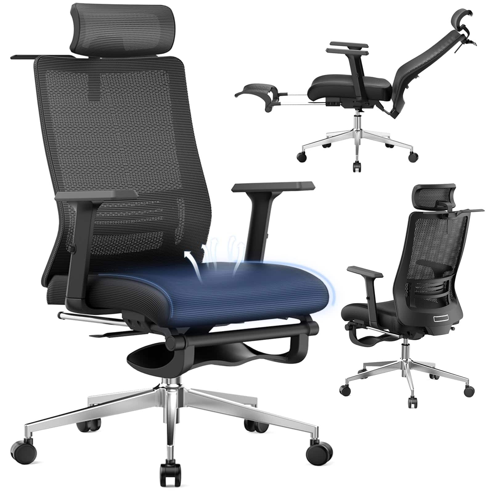 Hirose Alice - Ergonomic Office Chair, Adjustable Lumbar &Headrest, 3D Armrests, Silent Wheels, 145 Reclining Chair with - Default