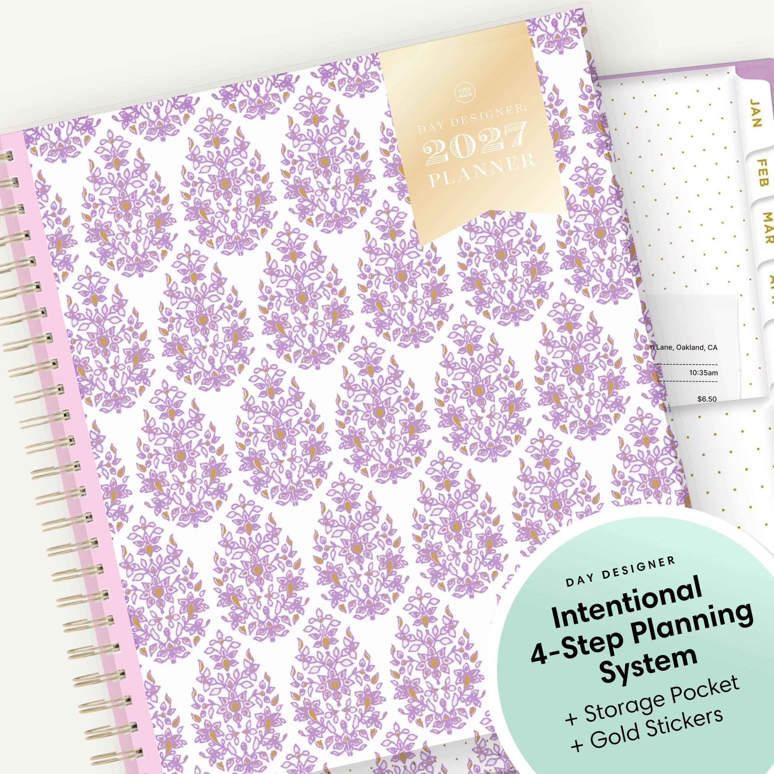 M DAY DESIGNER. 2027 PLANNER  
Lane, Oakland, CA  
JAN FEB MAR  
10:35am  
$6.50  
DAY DESIGNER Intentional Planning 4-Step System Storage Pocket + Gold Stickers