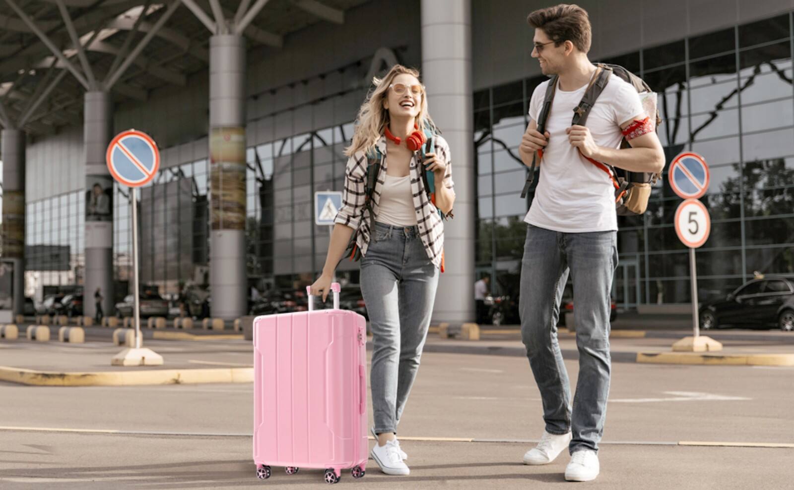 Alt View 7. Loheer - Loheer 24 Inch Pink Hardshell Luggage Expandable Checked Suitcase - Pink.