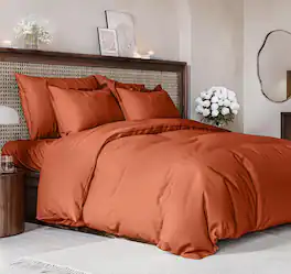 CGK Linens - Luxury Soft Premium Duvet Cover Set - Zipper Closure & Matching Pillow Shams - Queen - Terracotta