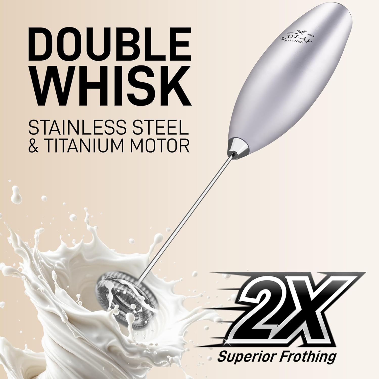 DOUBLE WHISK  
STAINLESS STEEL & TITANIUM MOTOR  
2X Superior Frothing