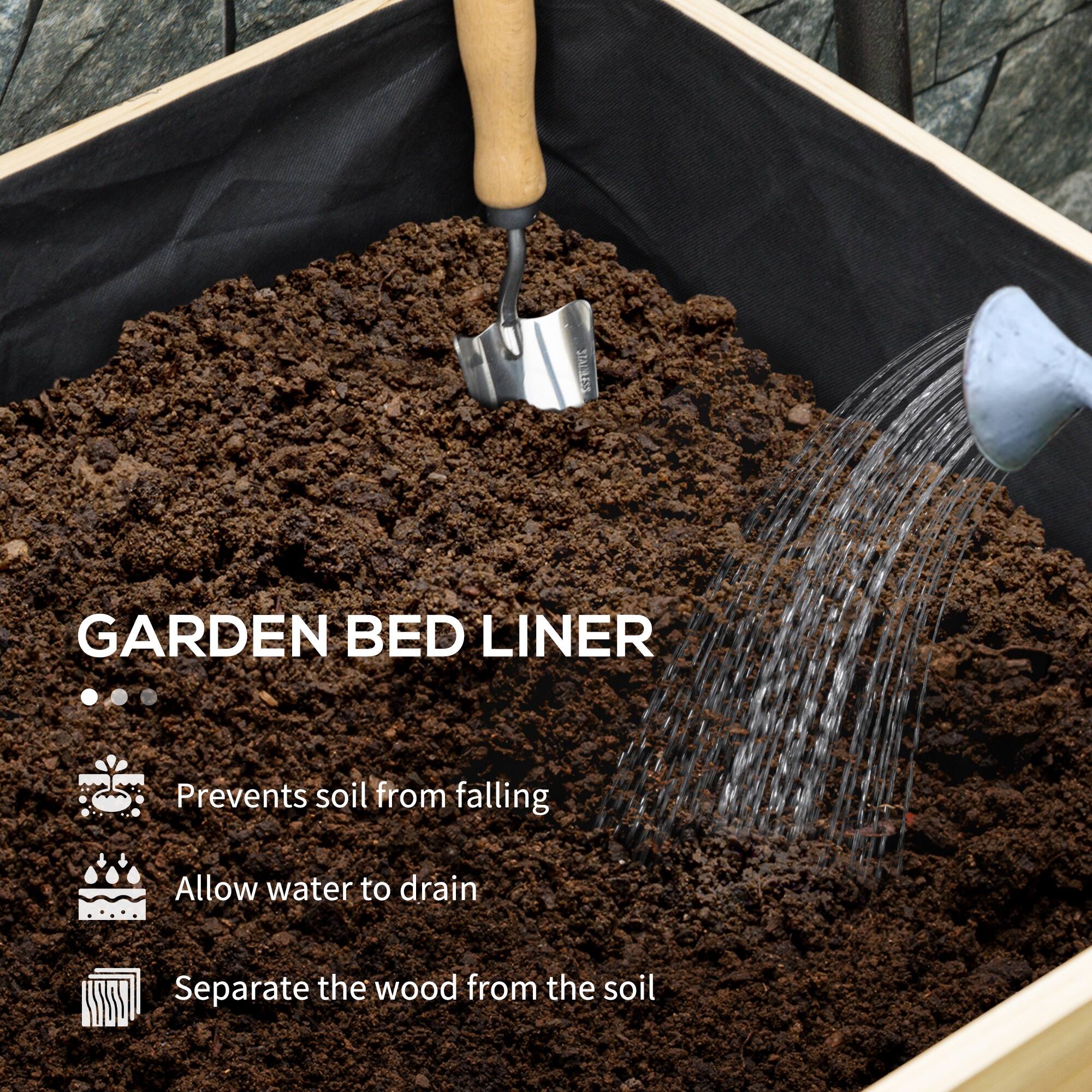GARDEN BED LINER

- Prevents soil from falling
- Allow water to drain
- Separate the wood from the soil